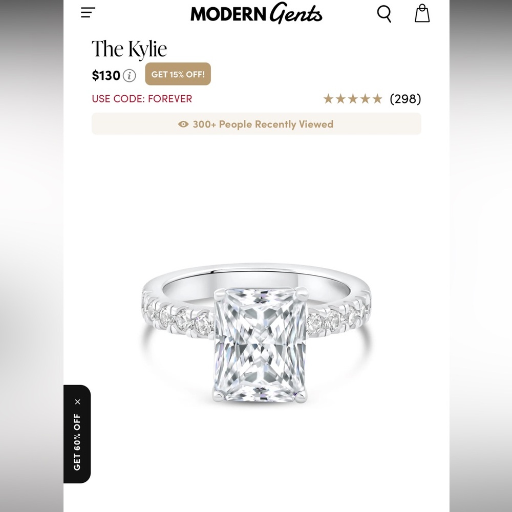 Modern Gents - The Kylie - Elegant Radiant-Cut Sterling Silver Engagement Ring